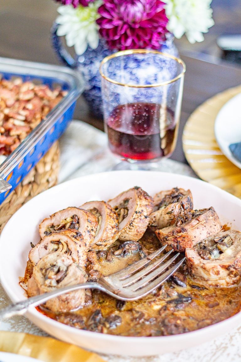 Mushroom Stuffed Pork Tenderloin with Blue Cheese