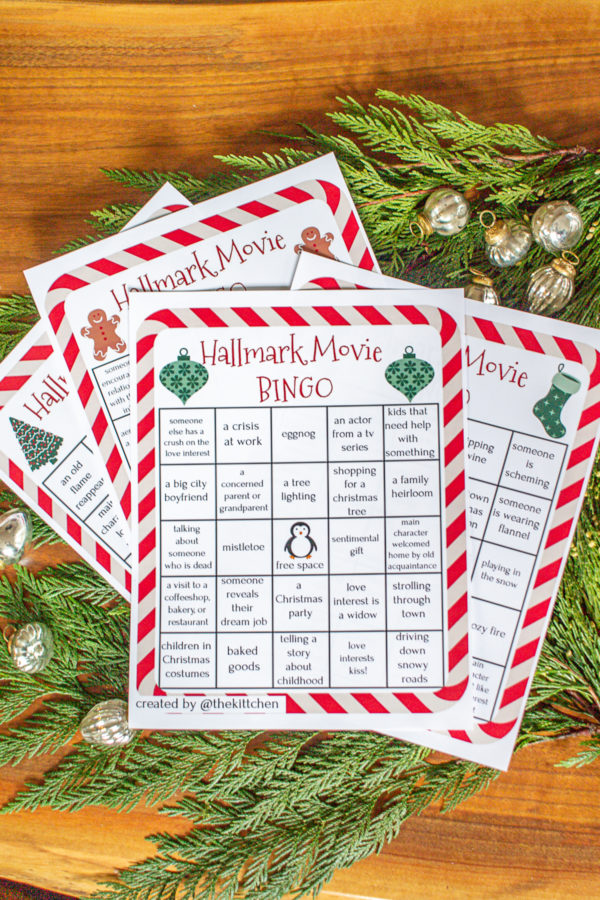 Hallmark Movie Bingo | Four unique printable bingo cards that go along with Hallmark Christmas movies, Lifetime Christmas movies, and all cheesy holiday movies. #bingo #hallmarkmovies 