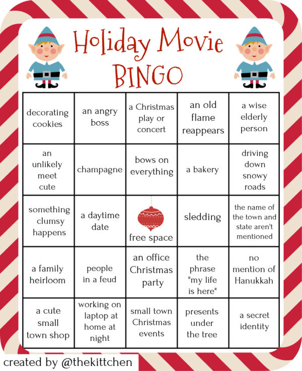 Holiday Movie Bingo | A set of six unique bingo cards that go along with cheesy holiday movies. #bingo #hallmarkmovies #christmasmovies